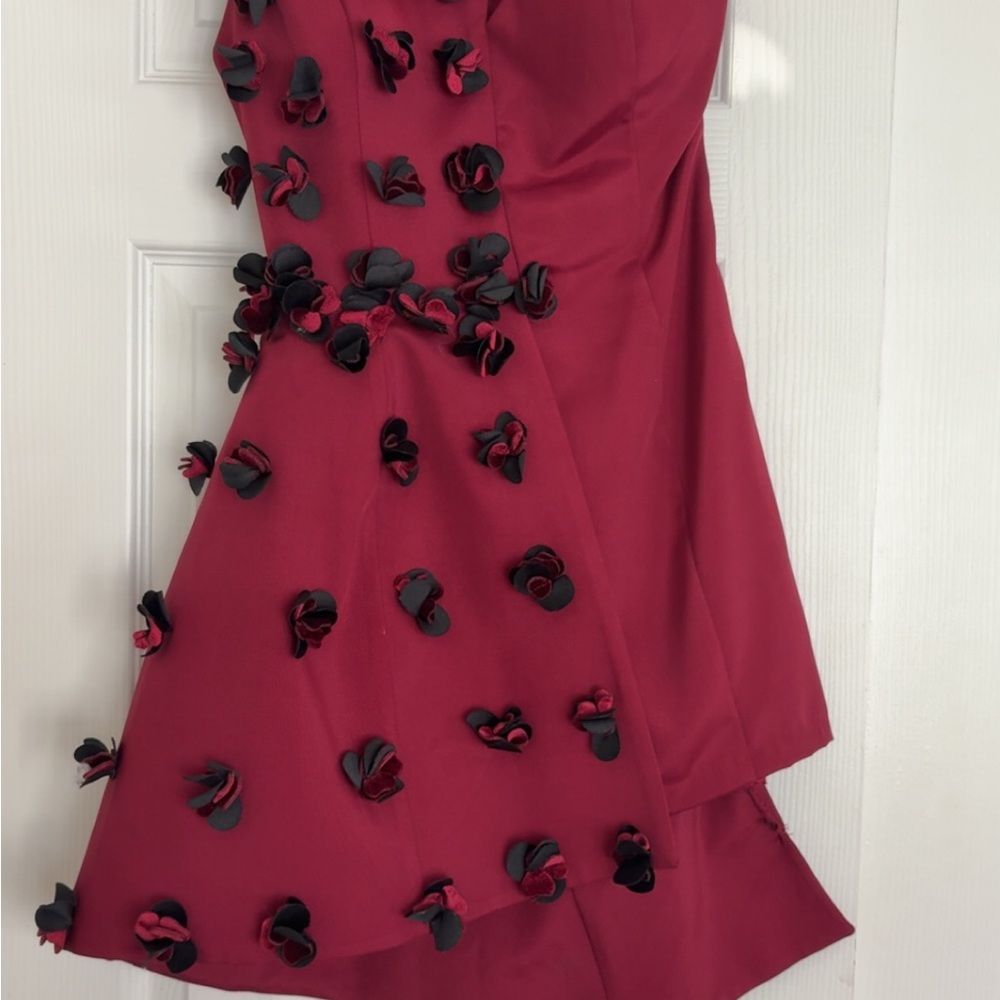 Elegant Red Dress with Floral Accents